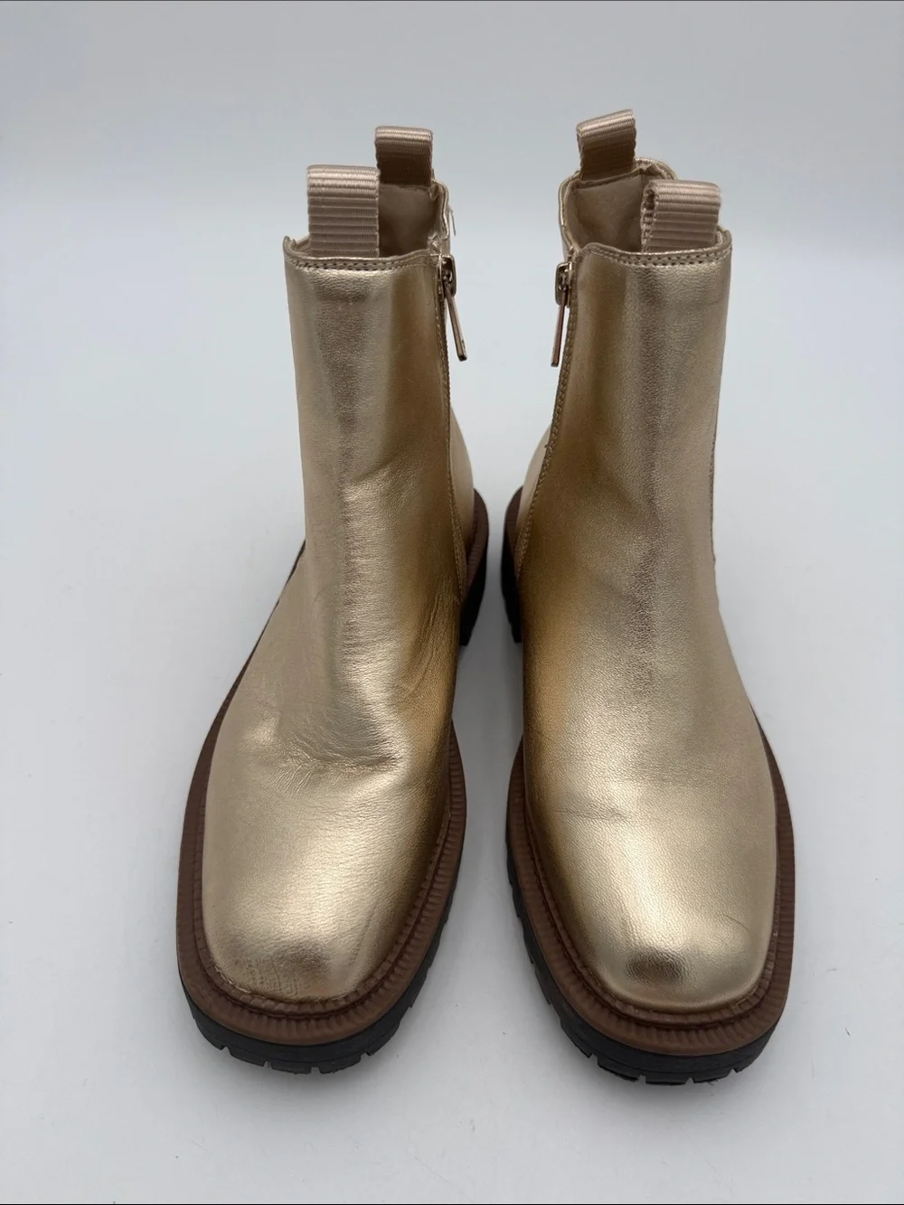 Sam Edelman Metallic Gold Chelsea Booties kid 4 Side Zip casual party Y2K  event
